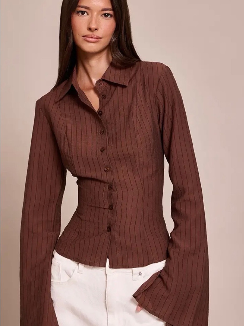NWT‼️ PLT CHOCOLATE SEAM DETAIL FITTED SHIRT